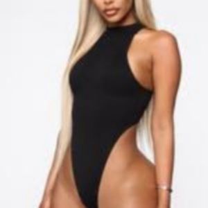 High cut black bodysuite